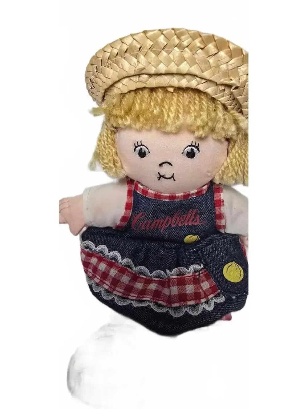 Vintage Campbell's Soup Girl Plush Doll with Straw Hat 2000